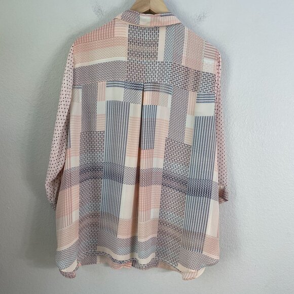 Rose+Olive Womens Plus 2X Button Up Blouse Patchwork Pattern 3/4 Sleeve Shirt - Picture 9 of 10